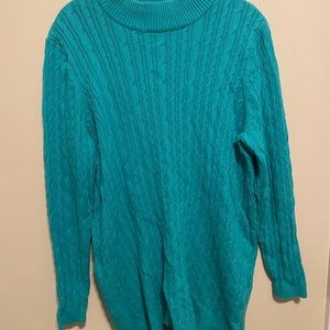 Tall size L teal/green women’s cable sweater 100% cotton comfortable and soft